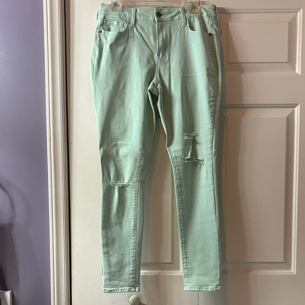 Old Navy Light Green Distressed Skinny Jeans